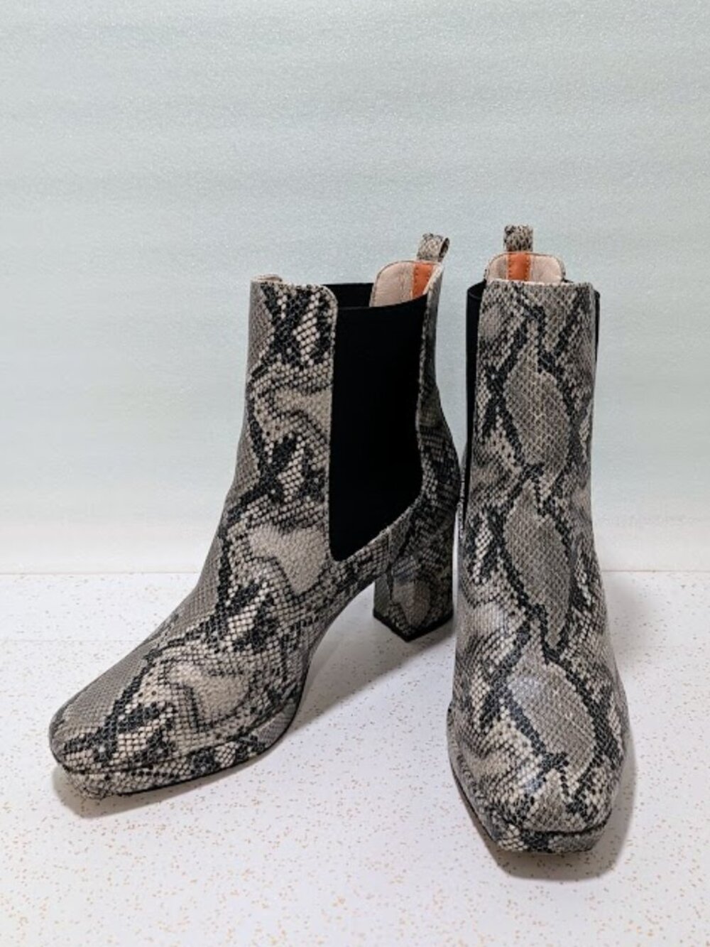 French Connection Penny Grey Snakeskin Chelsea Ankle Boots Block Heel Size 9